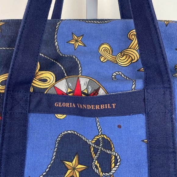 Vintage Gloria Vanderbilt Blue Canvas Nautical Anchor Large Duffel Bag - Picture 3 of 9